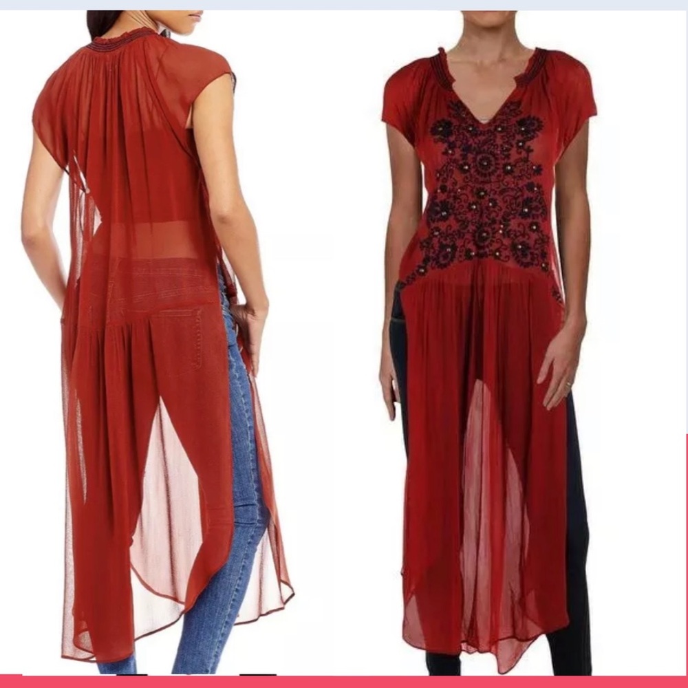 Free People Burgundy Sheer Maxi Dress